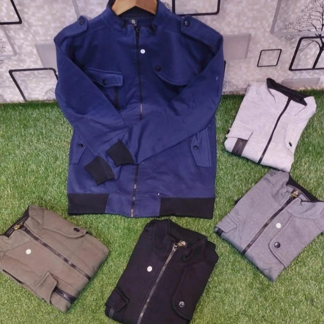 Mens Fleece Bomber Jackets-1 Pc in Grey Collared and Plain Style